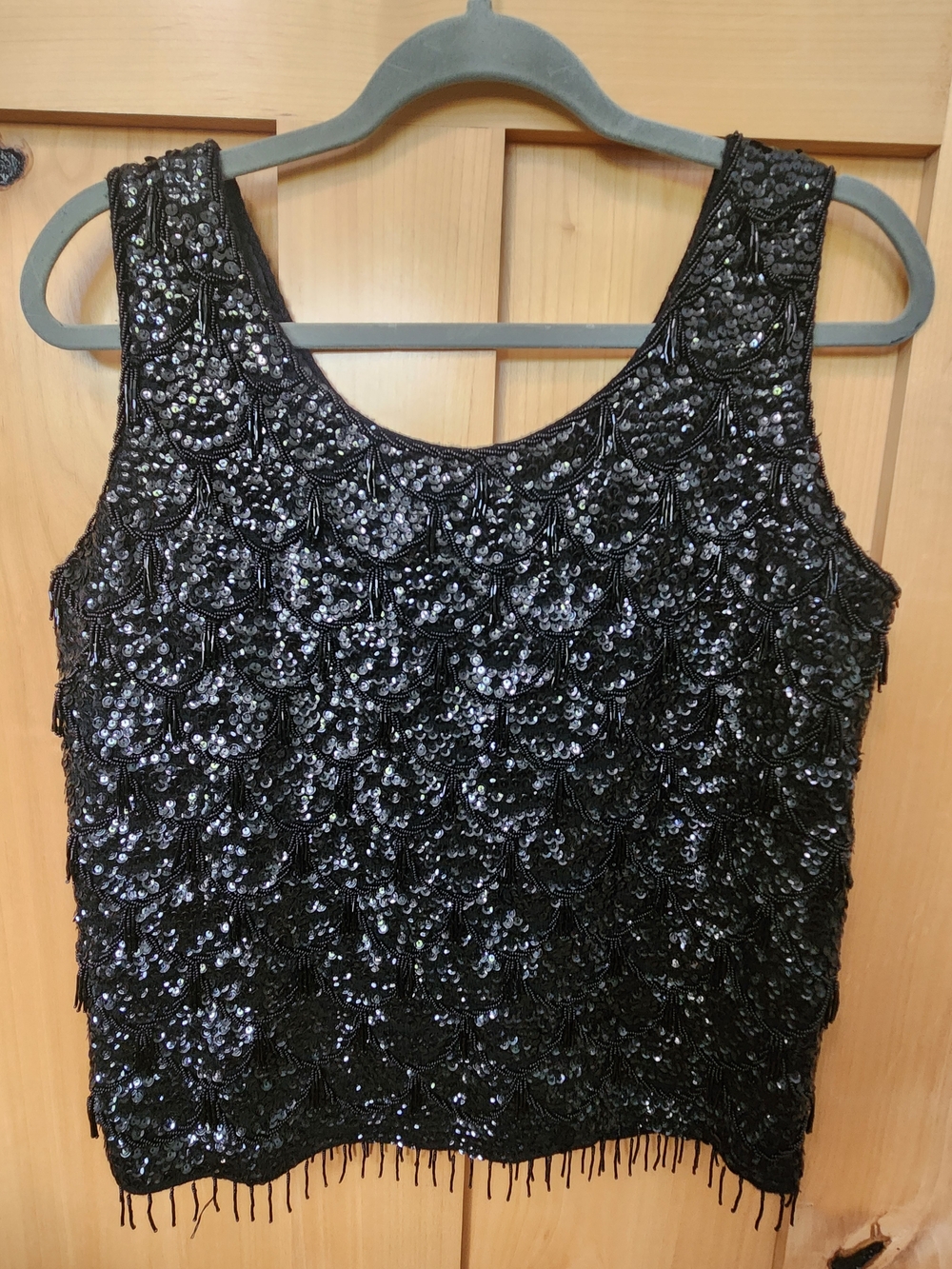 VINTAGE Black Sequin Beaded Tank Top